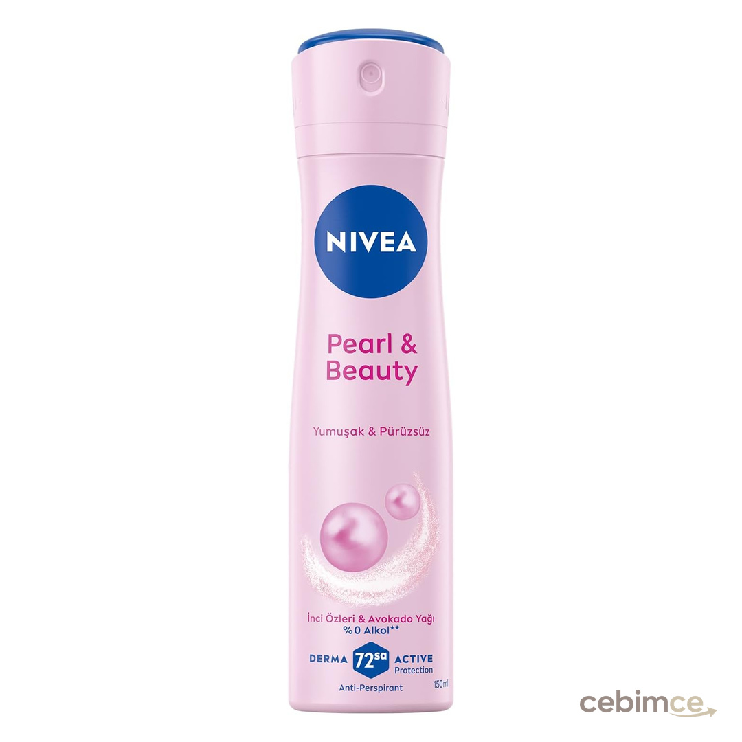 NIVEA Kadın Sprey Deodorant Pearl&Beauty 150 ml,72 Saat Terlemeye Karşı Anti Perspirant Koruma,Doğal İnci Özleri ve Avokado Yağı,Yumuşak,Pürüzsüz Koltuk Altı,Alkol İçermez