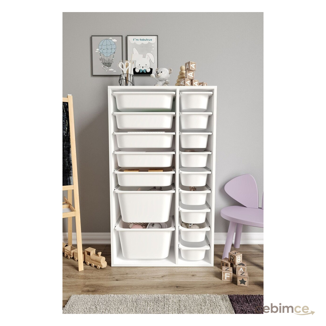 %100 Mdf - Xl Duo 16 Sepetli Oyuncak Dolabı Beyaz