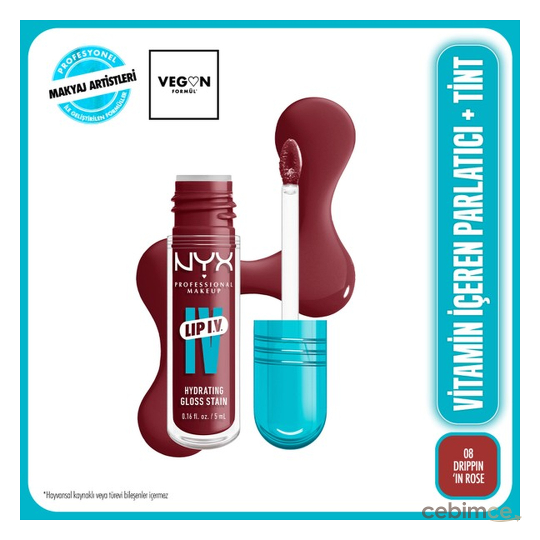 NYX Professional Makeup Lip I.V. Vitamin İçeren Parlatıcı + Tint - 08 Drippin' In Rose