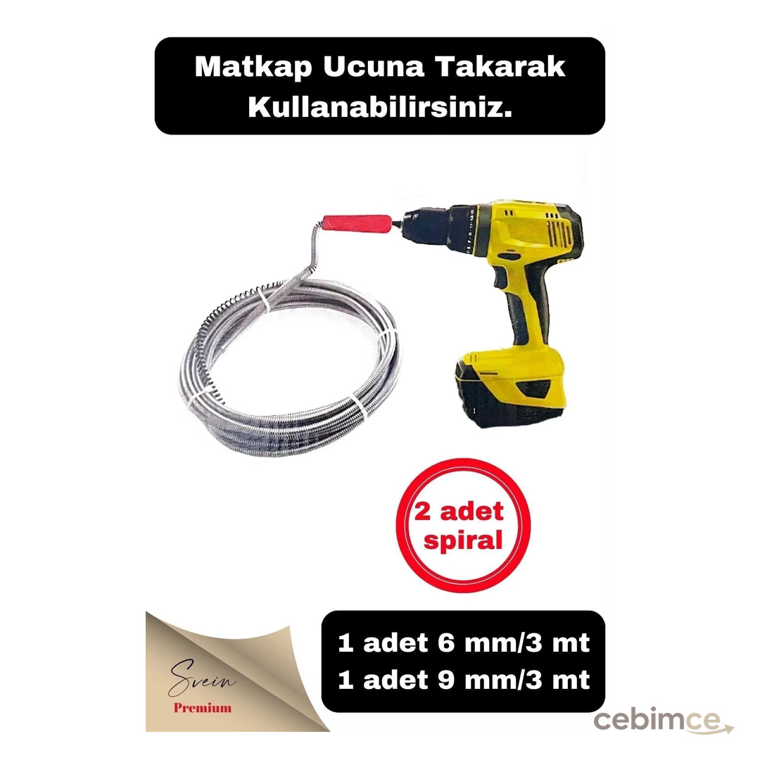 Svein Pratik Ergonomik Matkap Ucu Boru Temizleme Ve Tıkanıklık Açma Spirali 3 Metre 2 Adet