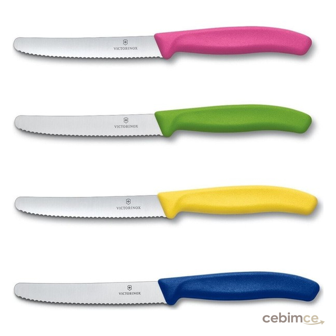 Victorinox 4 Parça Mutfak Bıçak Seti 11 cm Testere Ağızlı Yüksek Karbonlu Çelik Renkli Ergonomik Saplı